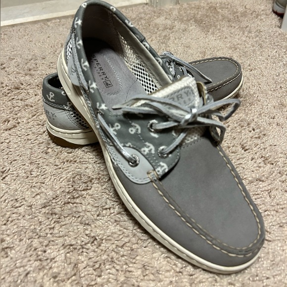 Womens Sperry Top Sider Boat Shoes Nautical Anchors Gray Size 8 - Picture 2 of 6